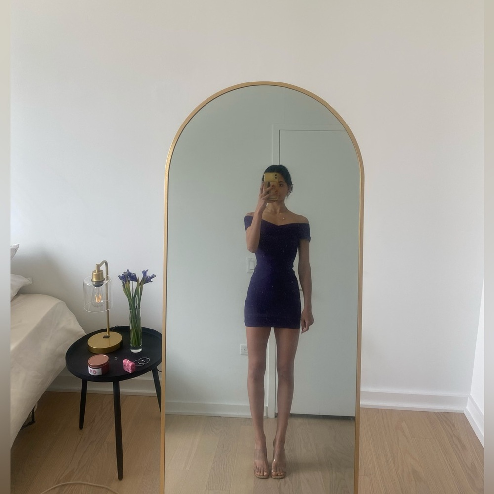 Purple Herve Leger Off-Shoulder Dress
